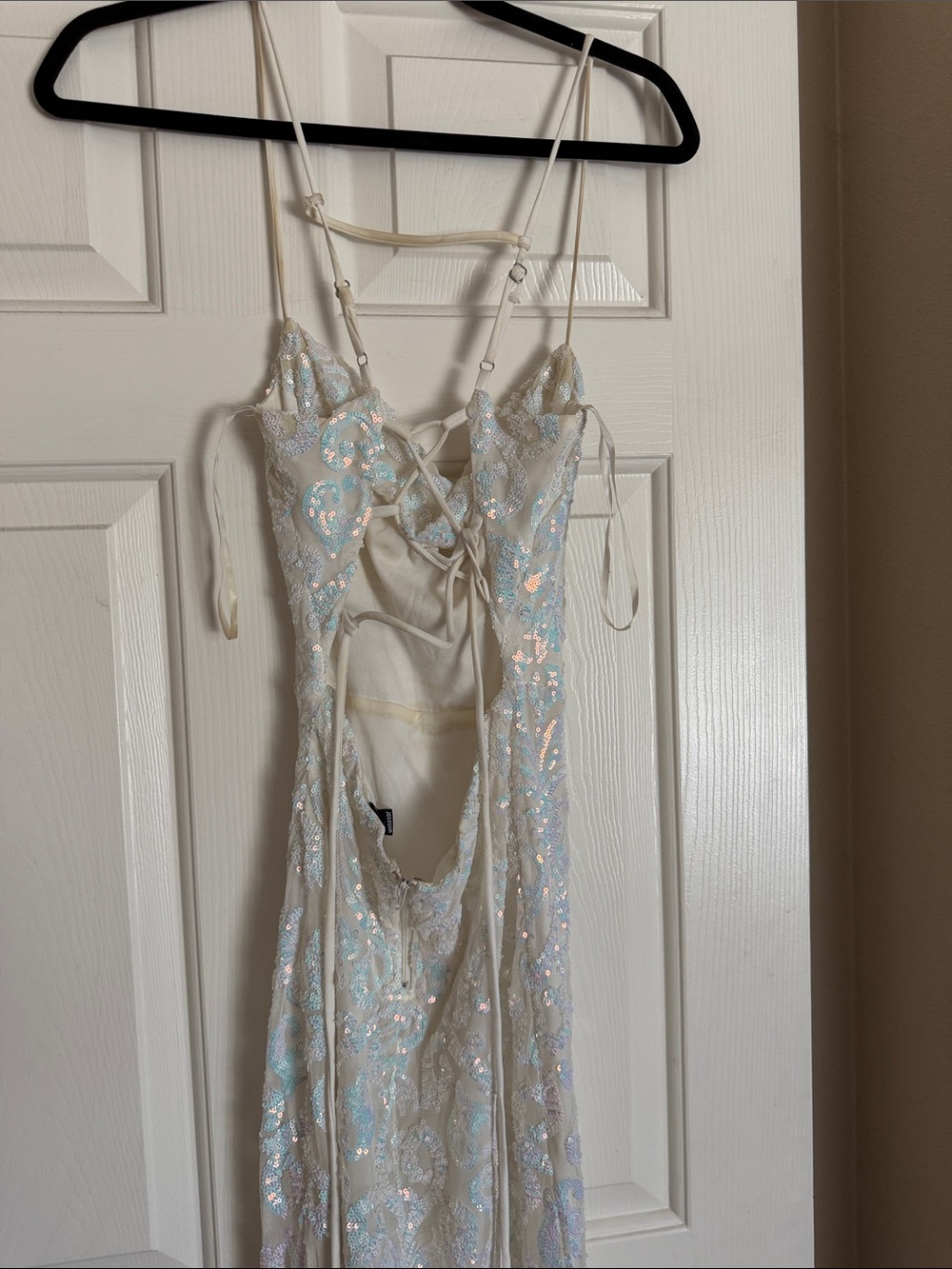 Iridescent Sequin White Prom Dress - Picture 4 of 5